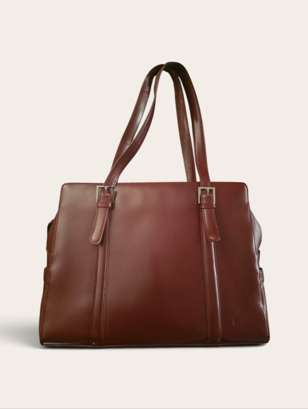 Women's Burgundy Leather Tote Bag - Classic Structured Shoulder Bag
